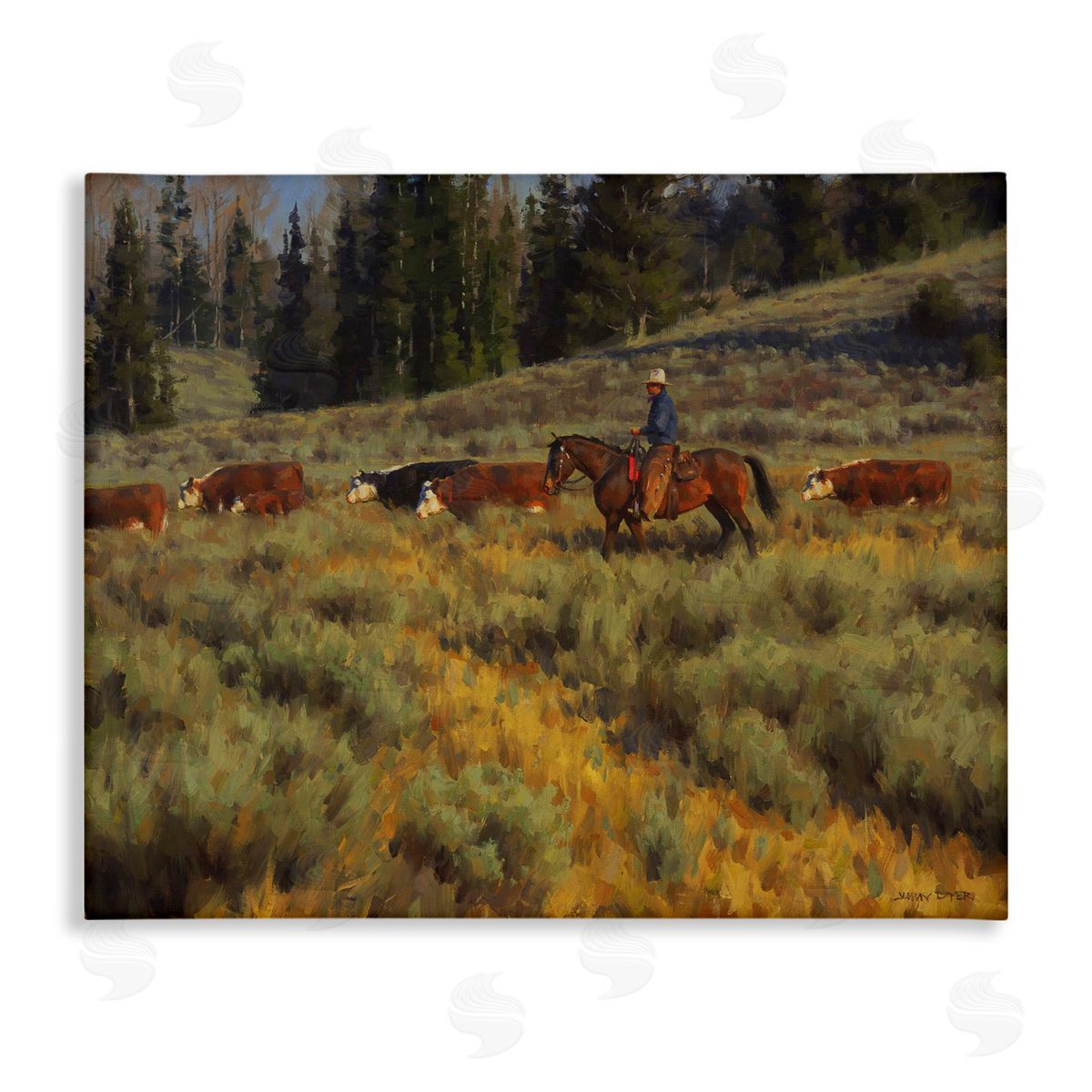 Jimmy Dyer Cowboy Leading Cattle Meadow