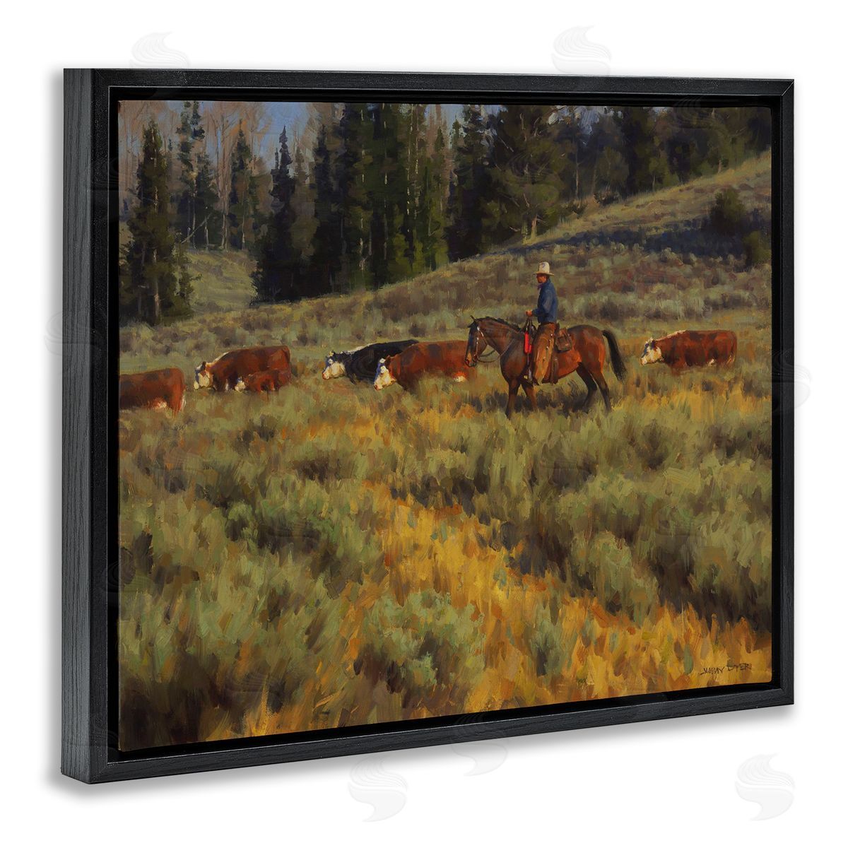 Jimmy Dyer Cowboy Leading Cattle Meadow