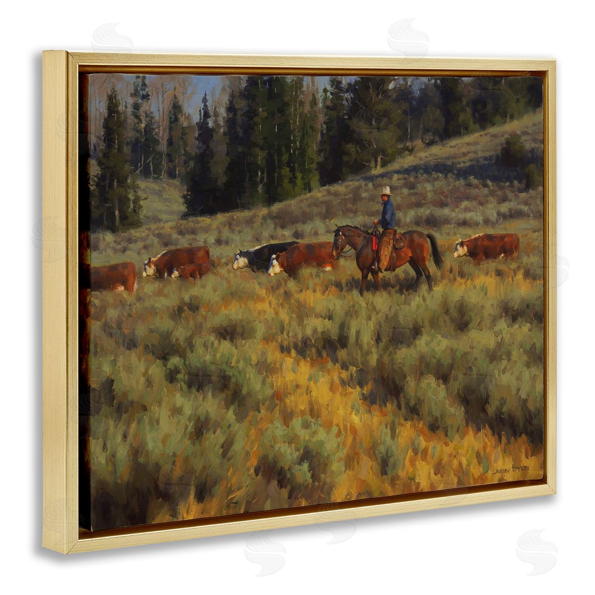 Jimmy Dyer Cowboy Leading Cattle Meadow