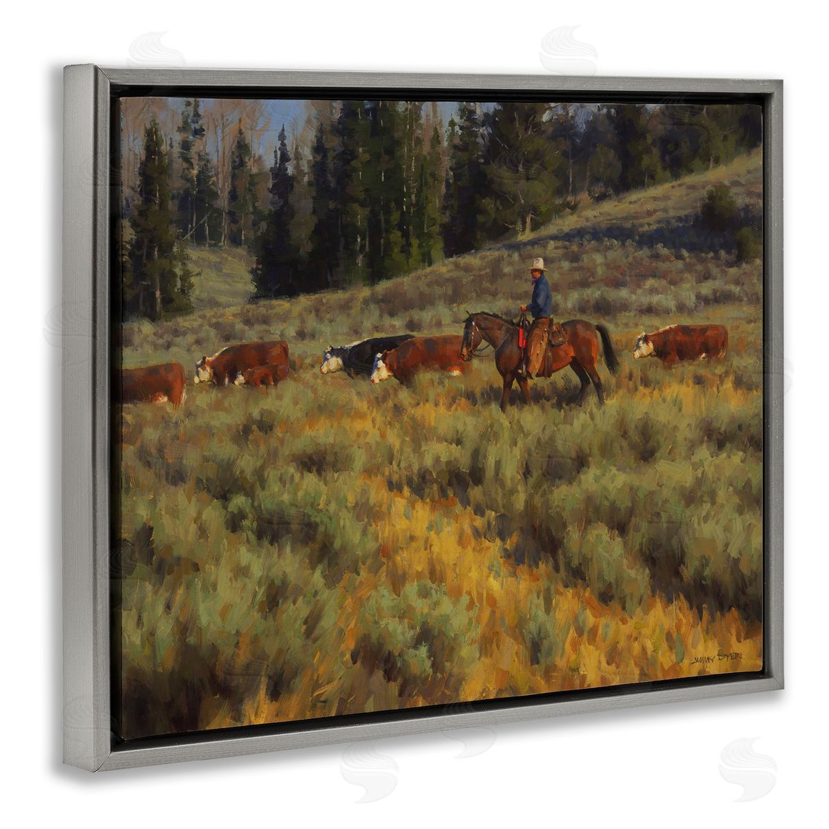 Jimmy Dyer Cowboy Leading Cattle Meadow