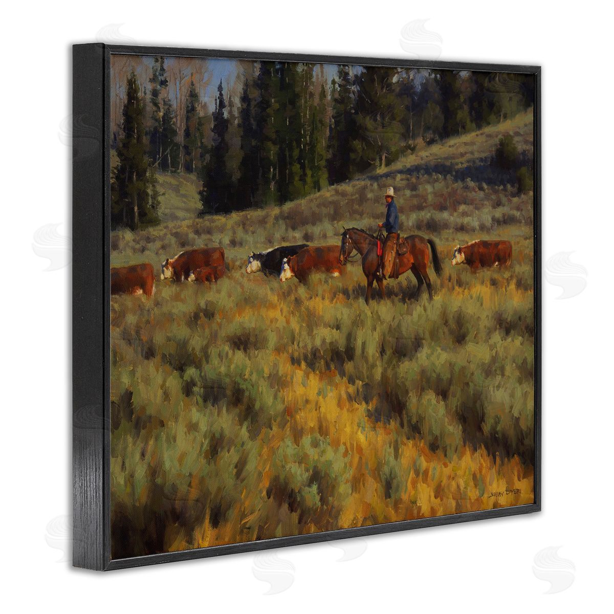 Jimmy Dyer Cowboy Leading Cattle Meadow