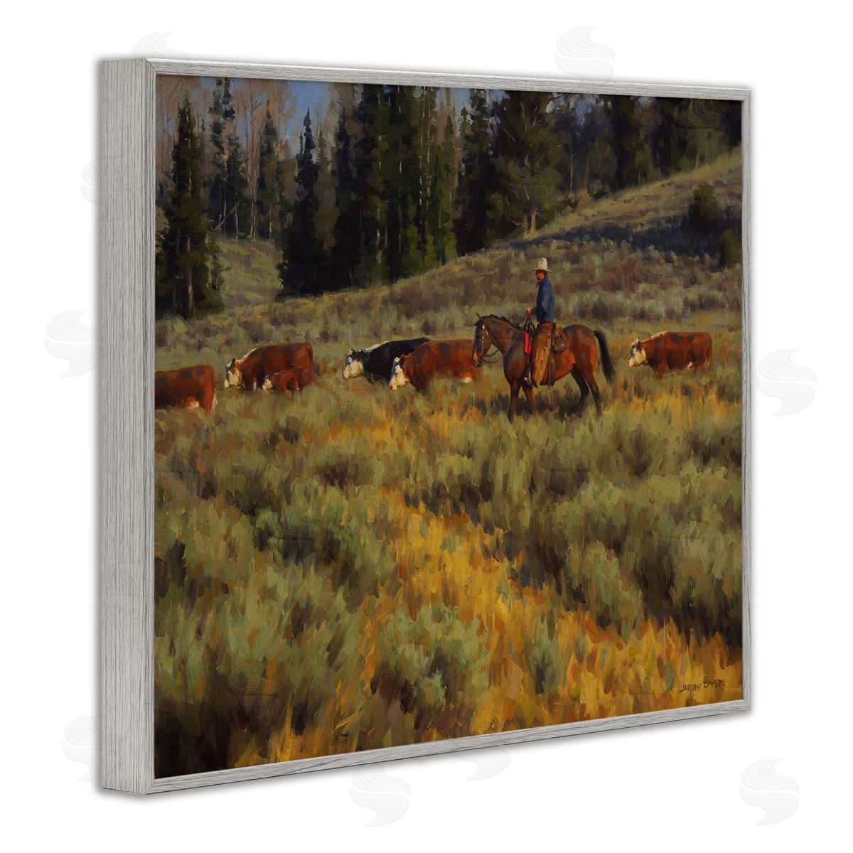 Jimmy Dyer Cowboy Leading Cattle Meadow