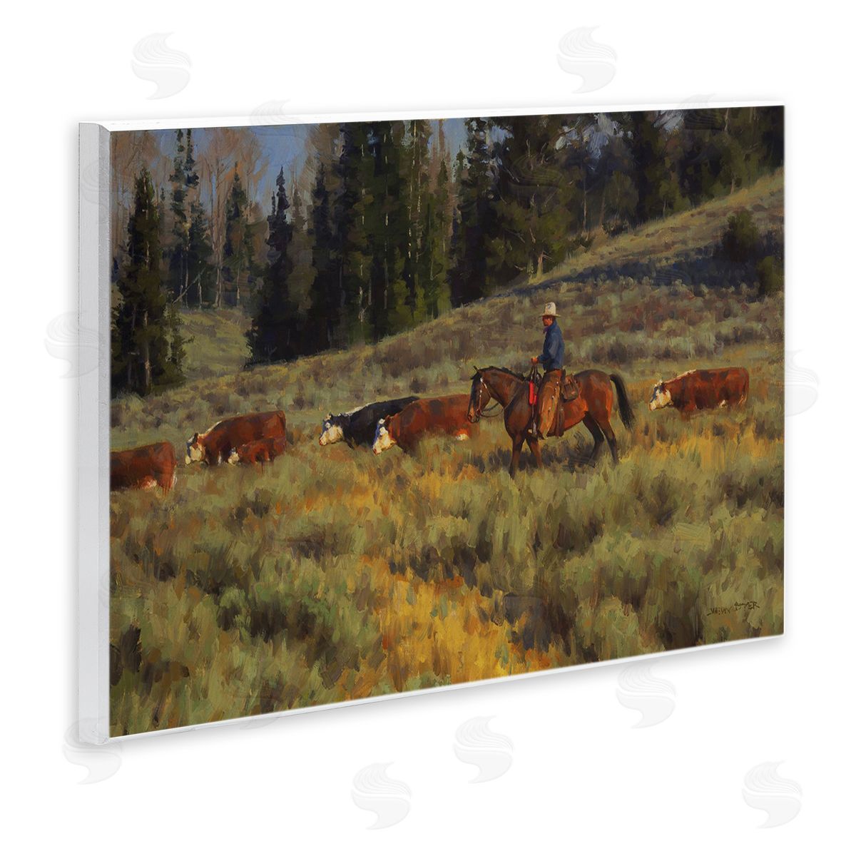 Jimmy Dyer Cowboy Leading Cattle Meadow