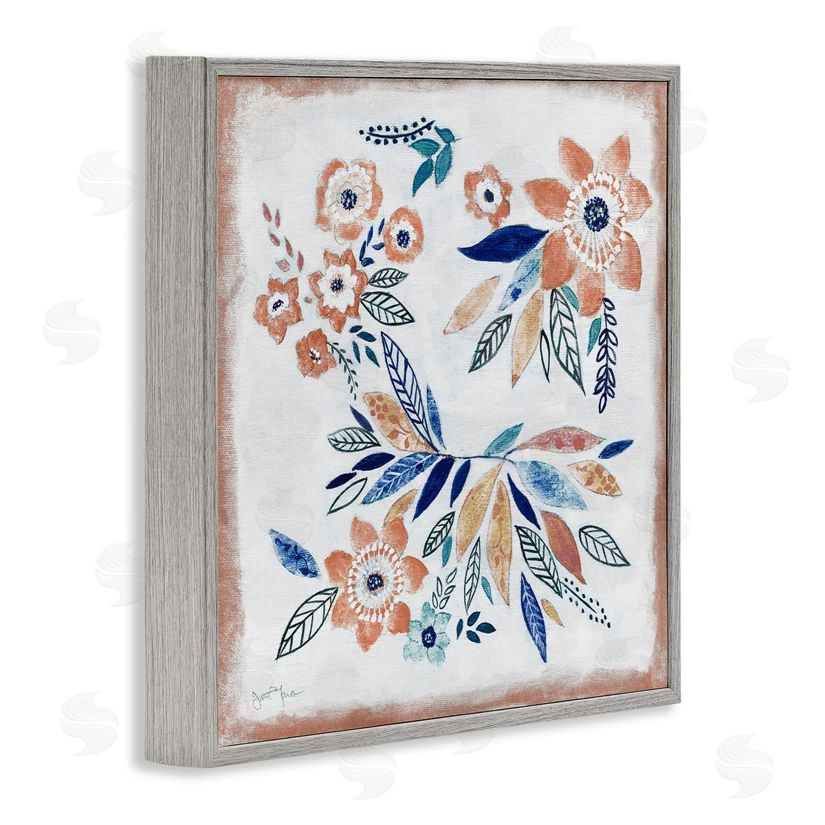 Janet Tava Floral Blossom Patterned Boho Gray Framed Glicee Wall Art Print