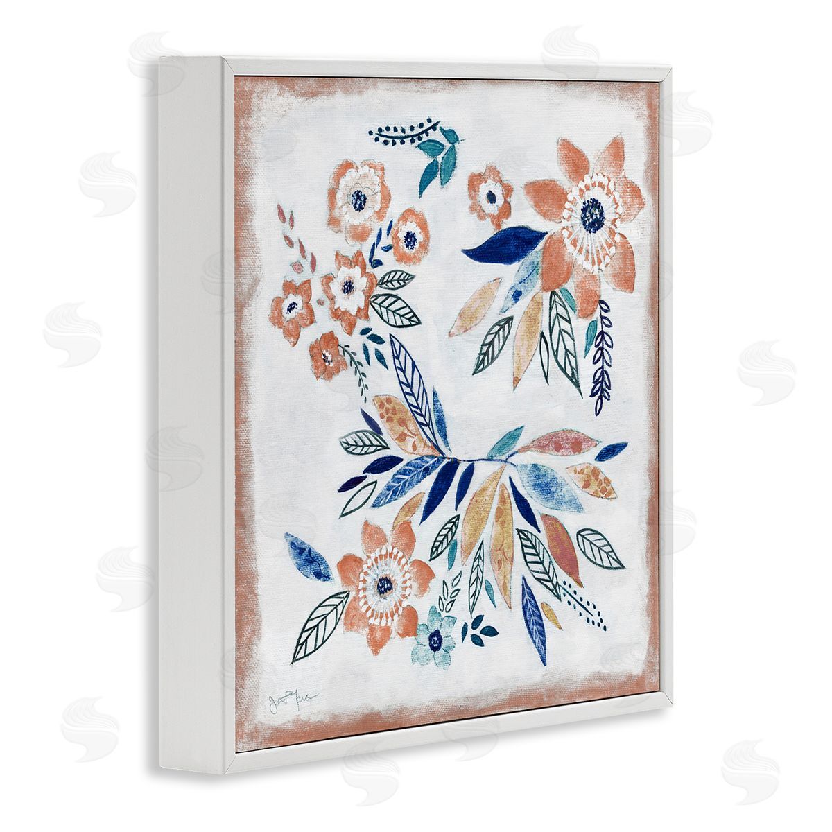 Janet Tava Floral Blossom Patterned Boho White Framed Glicee Wall Art Print