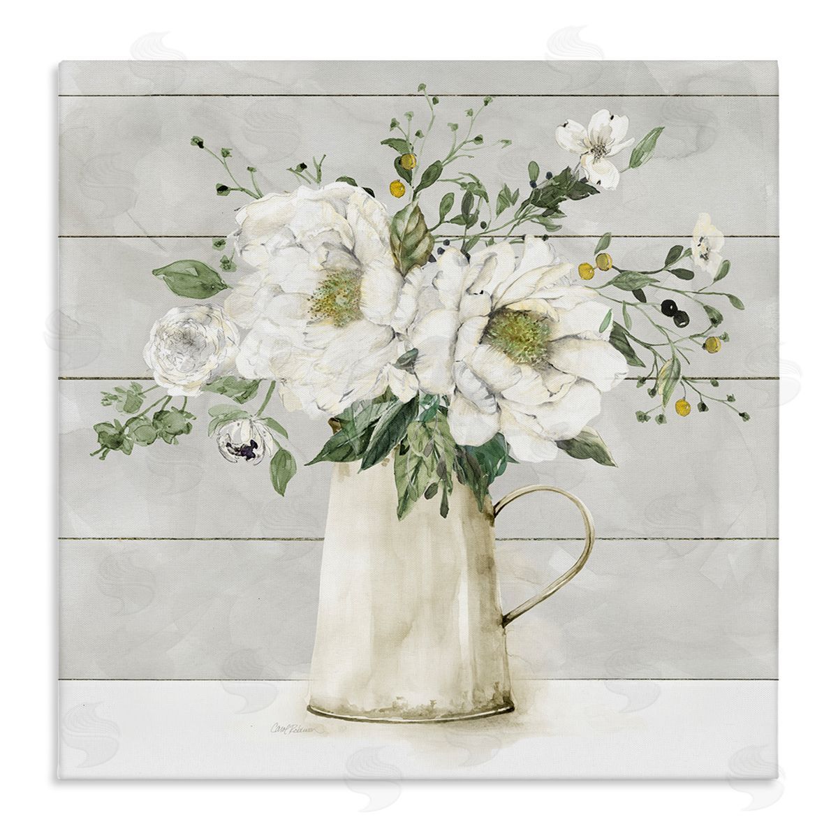 Carol Robinson Country Jug Varied Flower Arrangement Stretched Canvas Wall Art Print