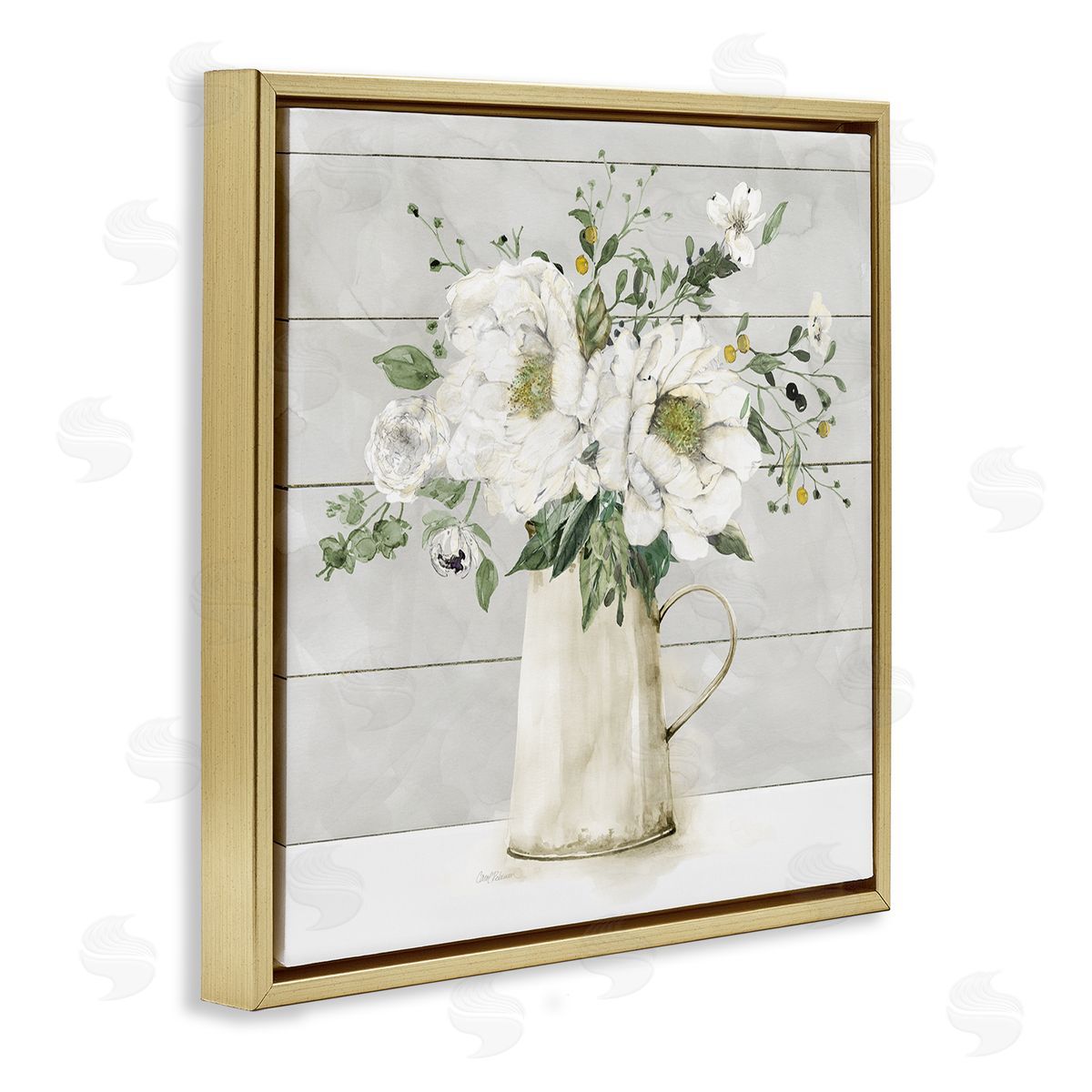 Carol Robinson Country Jug Varied Flower Arrangement Gold Floating Frame Canvas Wall Art Print
