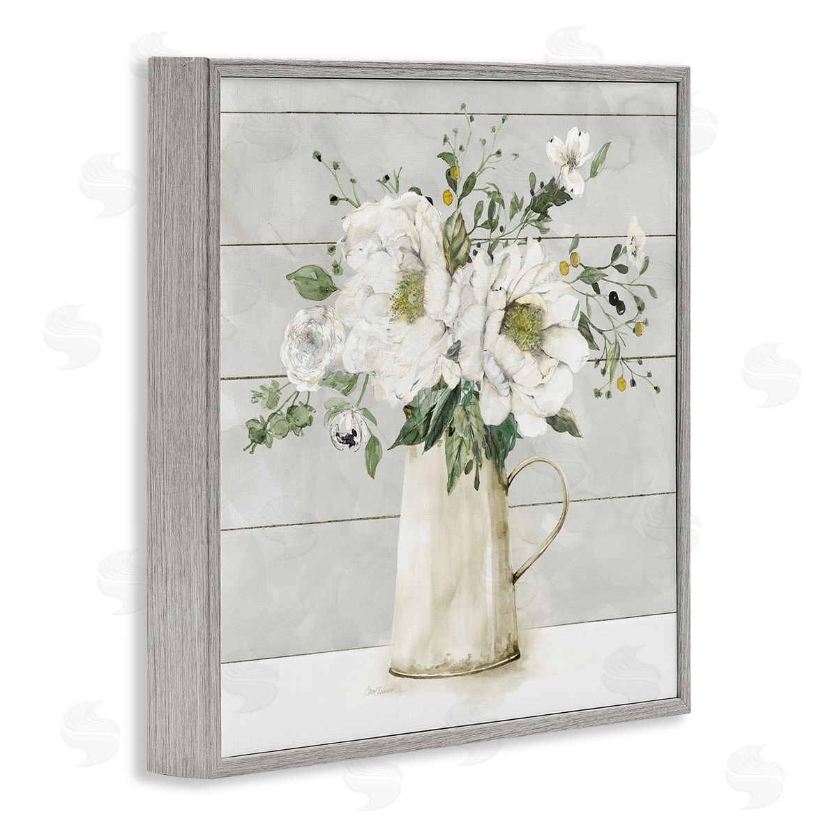 Carol Robinson Country Jug Varied Flower Arrangement Gray Framed Glicee Wall Art Print
