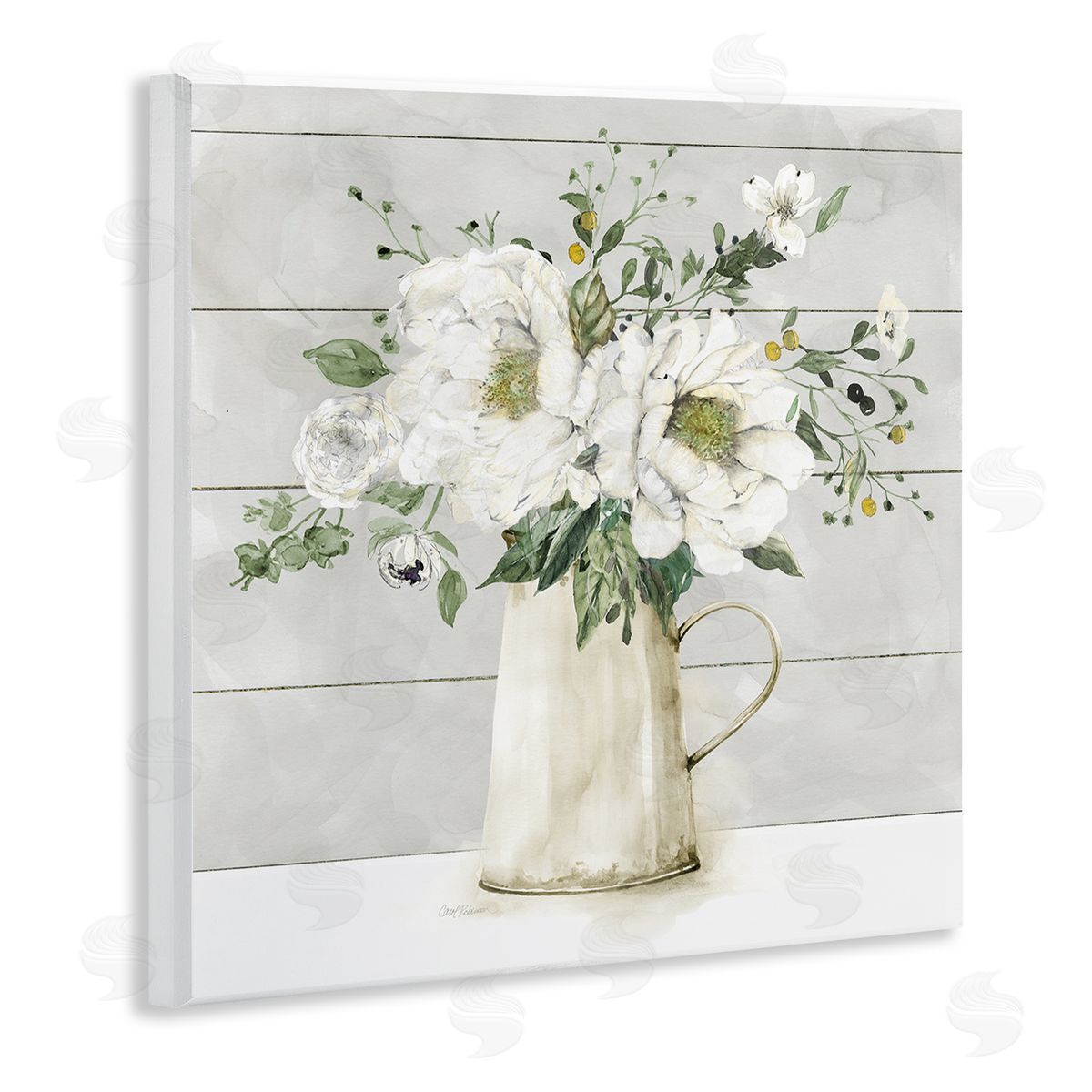 Carol Robinson Country Jug Varied Flower Arrangement Wooden Wall Plaque Art Print