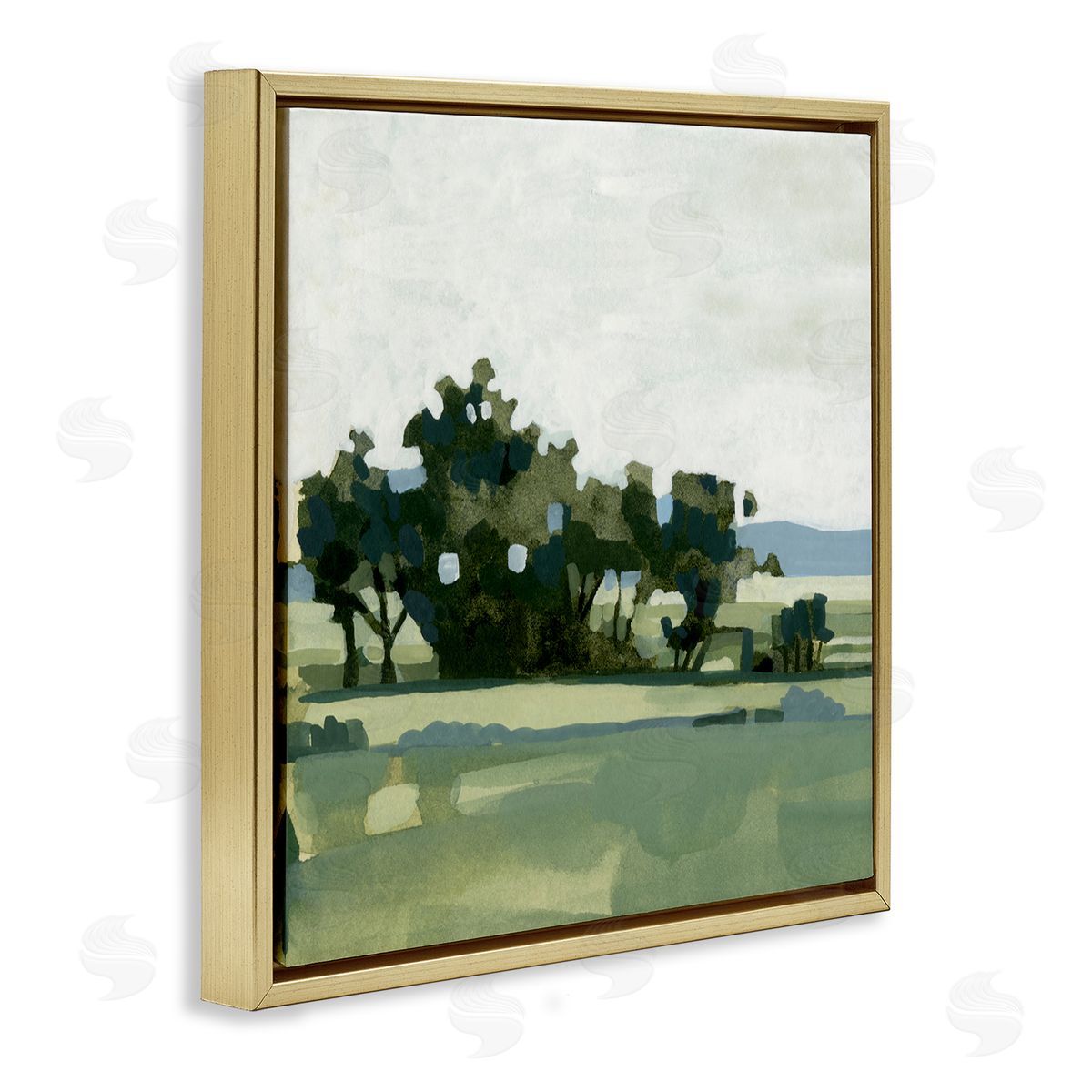 Emma Caroline Rural Tree Grove Grassland Gold Floating Frame Canvas Wall Art Print