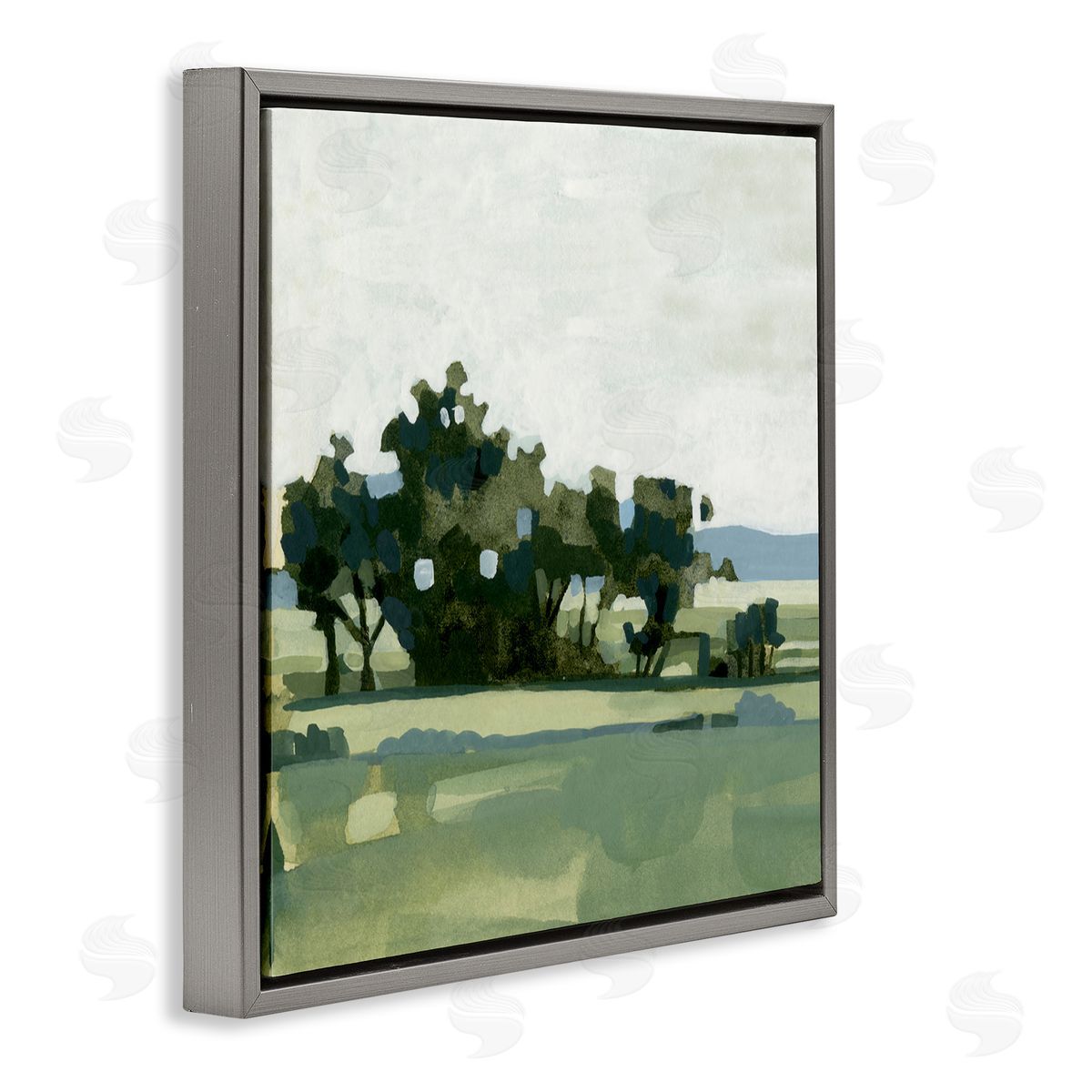 Emma Caroline Rural Tree Grove Grassland Gray Floating Frame Canvas Wall Art Print