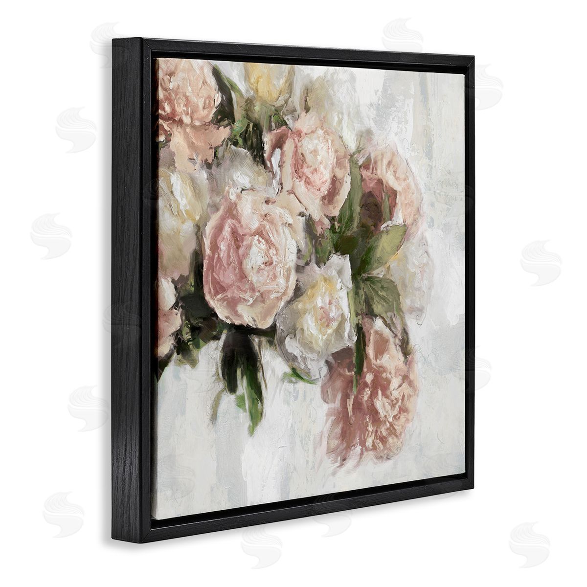Elegant Pink Roses Arrangement Black Floating Frame Canvas Wall Art, Home Decor by Emily Ford