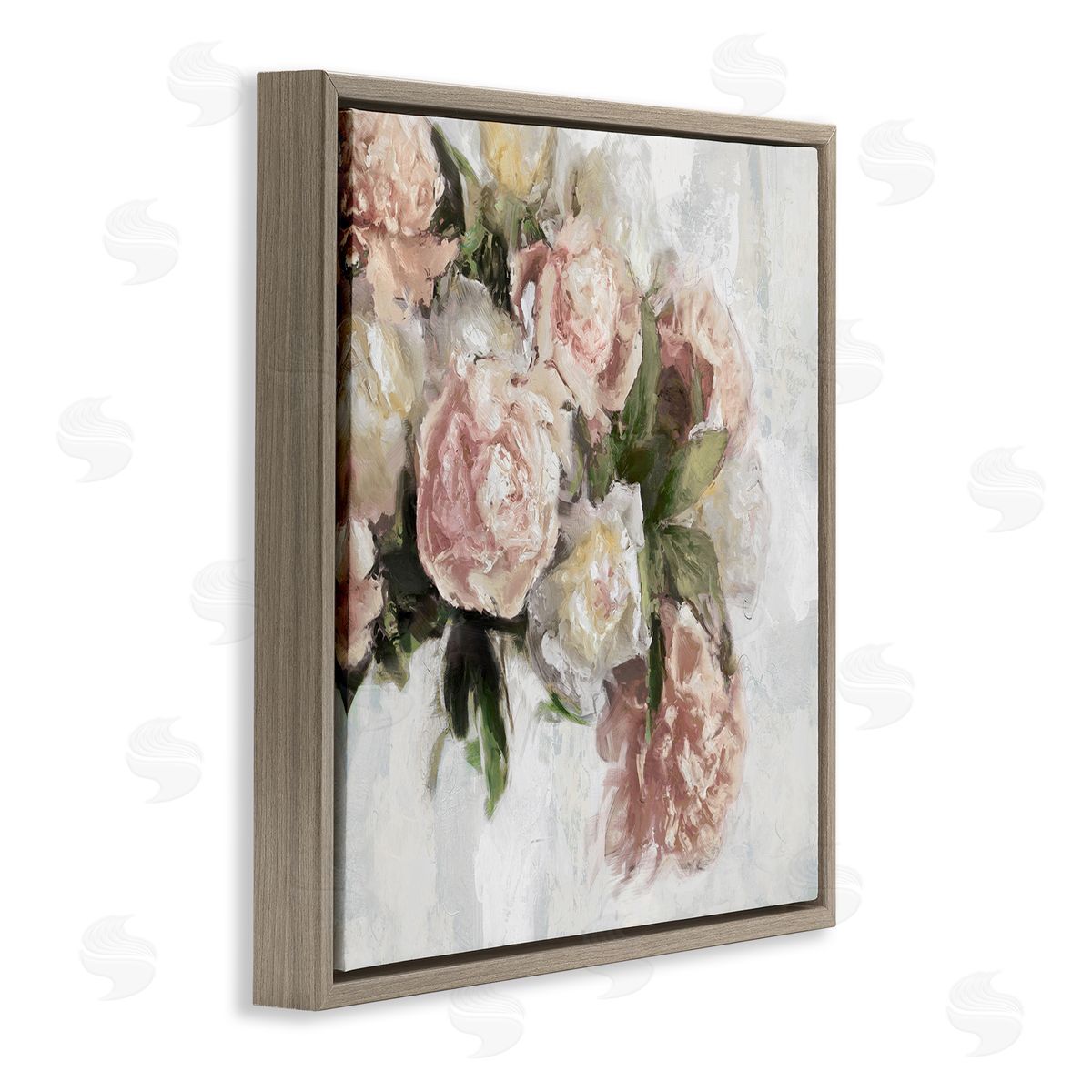 Elegant Pink Roses Arrangement Brown Floating Frame Canvas Wall Art, Home Decor by Emily Ford