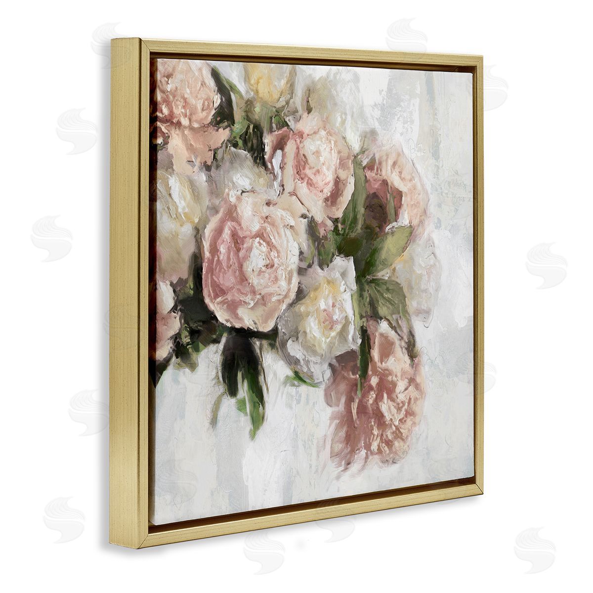 Elegant Pink Roses Arrangement Gold Floating Frame Canvas Wall Art, Home Decor by Emily Ford