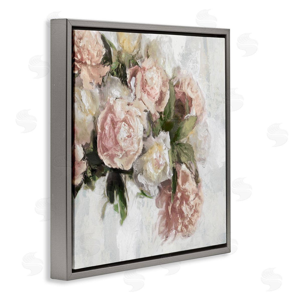 Elegant Pink Roses Arrangement Grey Floating Frame Canvas Wall Art, Home Decor by Emily Ford