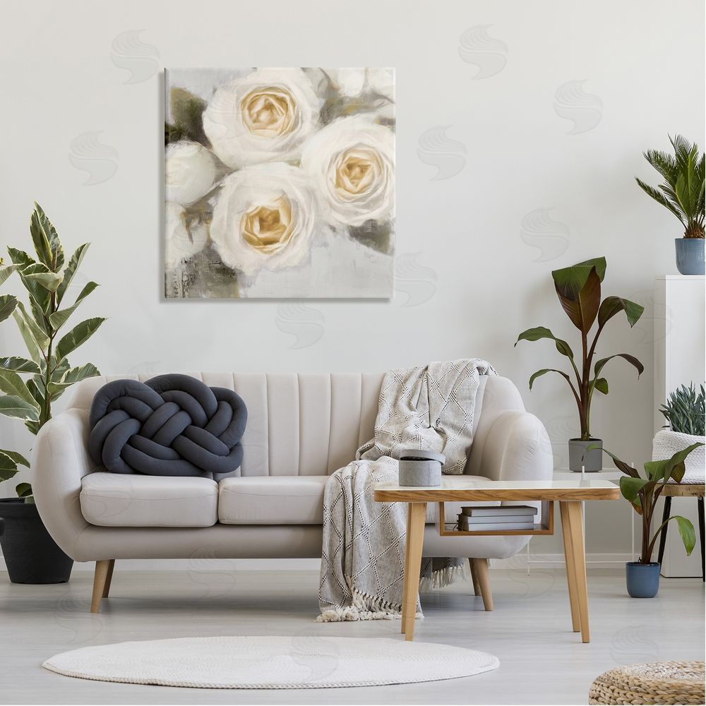 Emily Ford Three White Roses Trio Blossoms Canvas Wall Art in Room