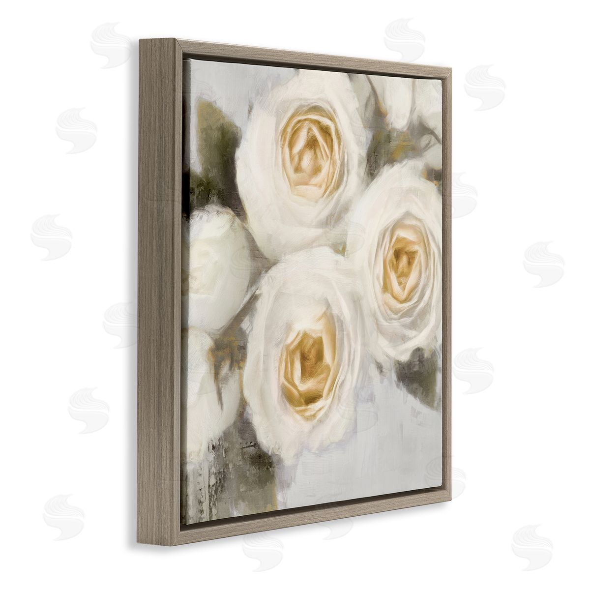 Emily Ford Three White Roses Trio Blossoms Brown Floating Frame Canvas Wall Art Print