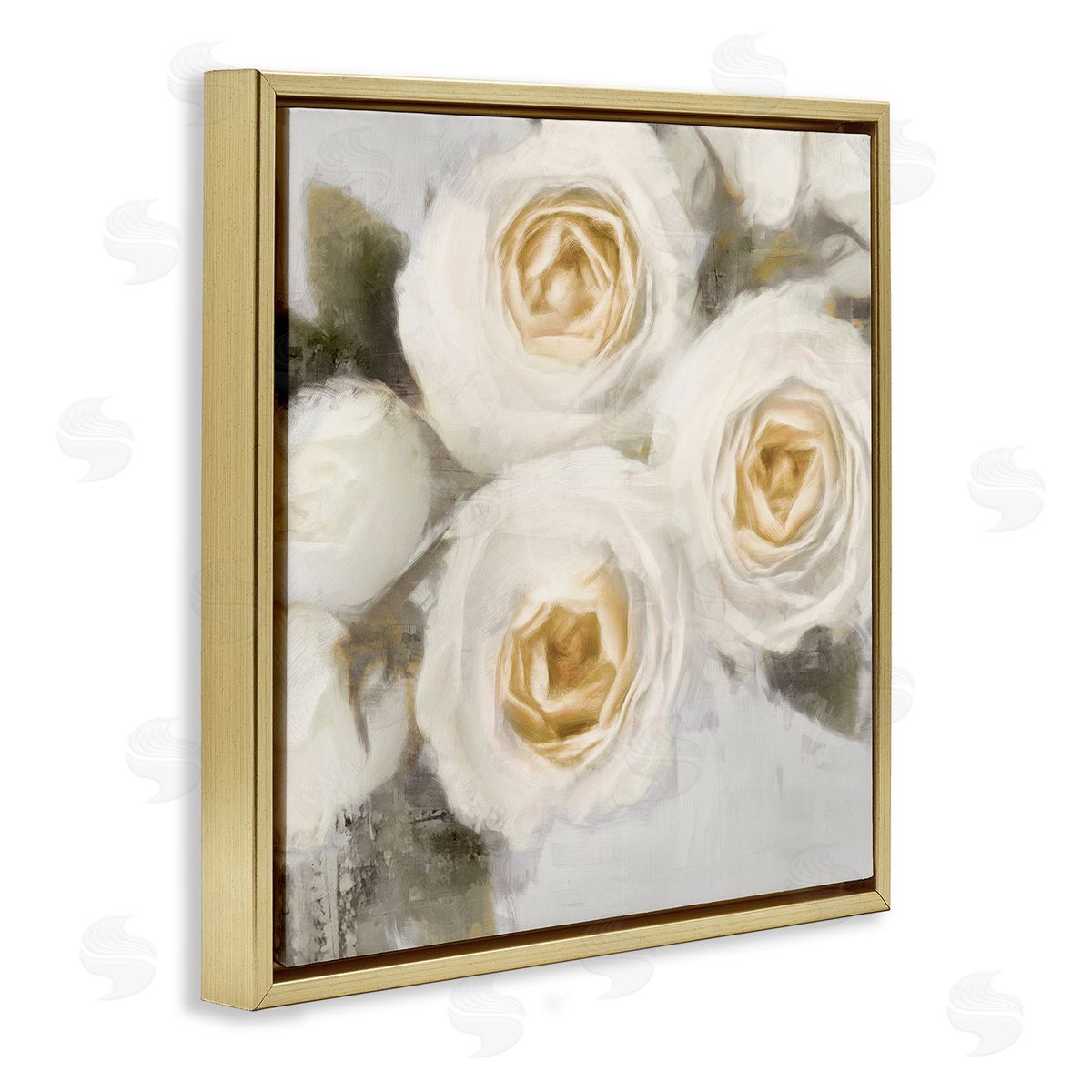 Emily Ford Three White Roses Trio Blossoms Gold Floating Frame Canvas Wall Art Print
