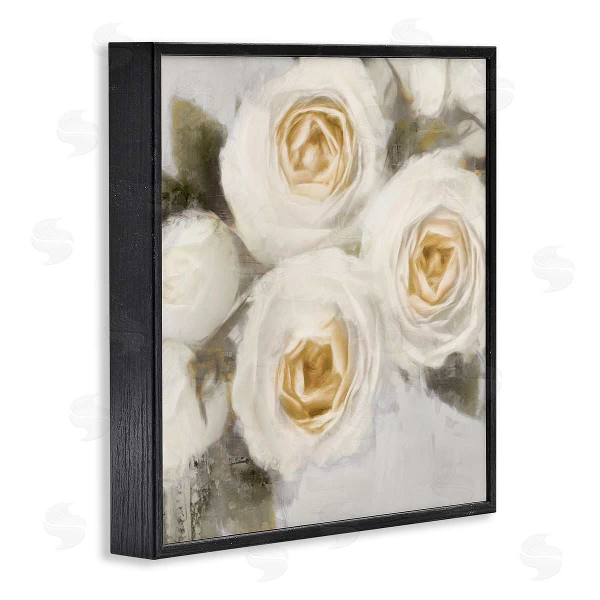 Emily Ford Three White Roses Trio Blossoms Black Framed Glicee Wall Art Print