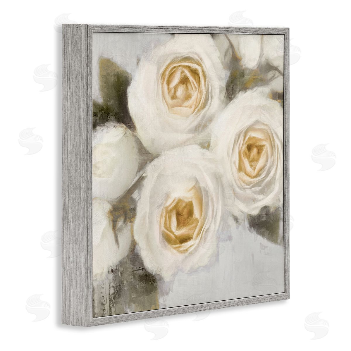 Emily Ford Three White Roses Trio Blossoms Gray Framed Glicee Wall Art Print