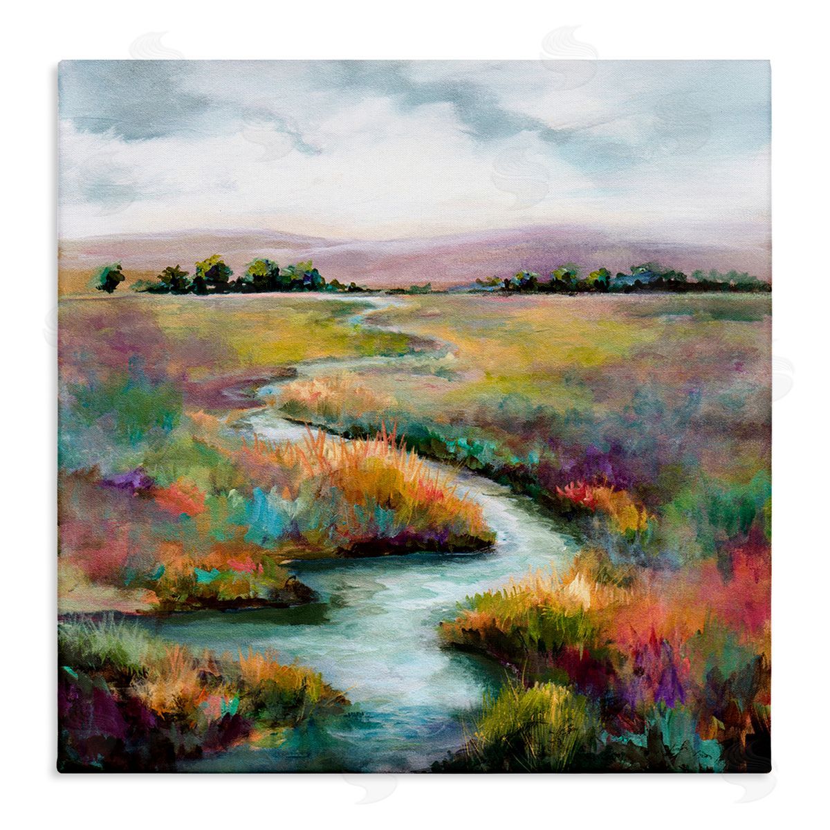 Karen Hale Vivid River Flowing Rural Vegetation Stretched Canvas Wall Art Print