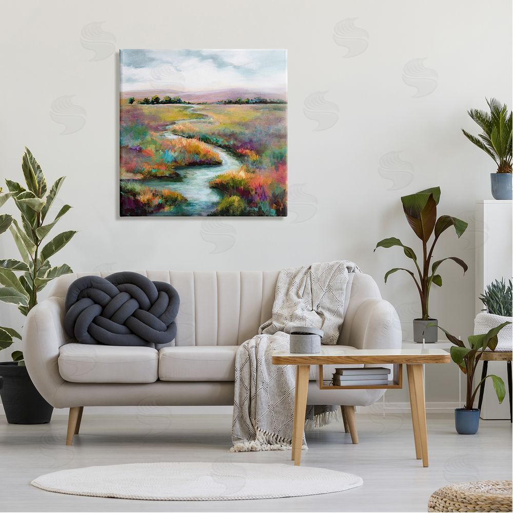 Karen Hale Vivid River Flowing Rural Vegetation Canvas Wall Art in Room