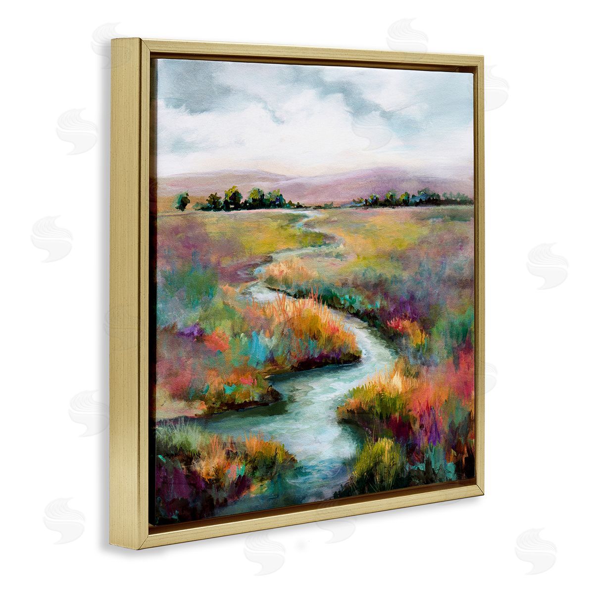 Karen Hale Vivid River Flowing Rural Vegetation Gold Floating Frame Canvas Wall Art Print