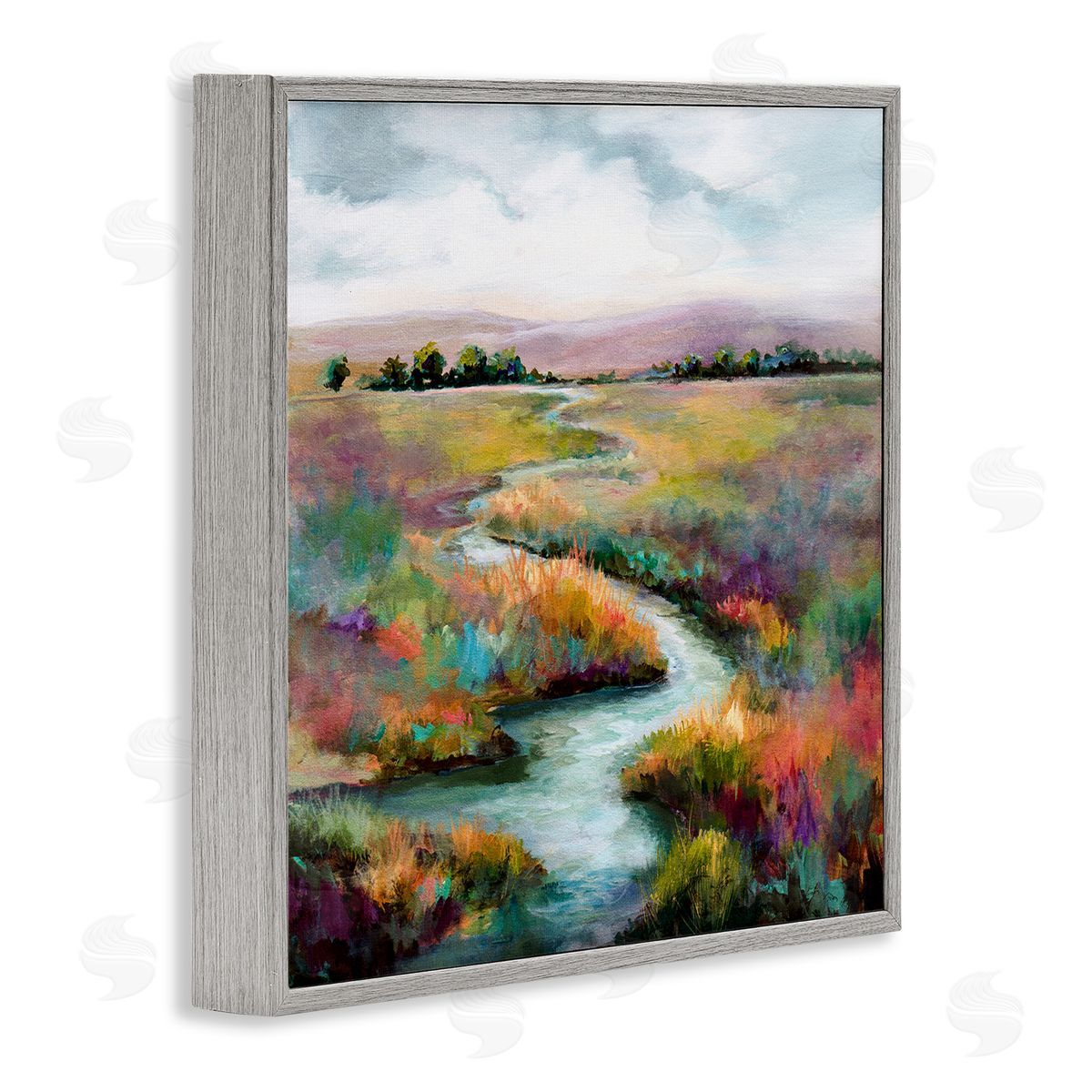 Karen Hale Vivid River Flowing Rural Vegetation Gray Framed Glicee Wall Art Print
