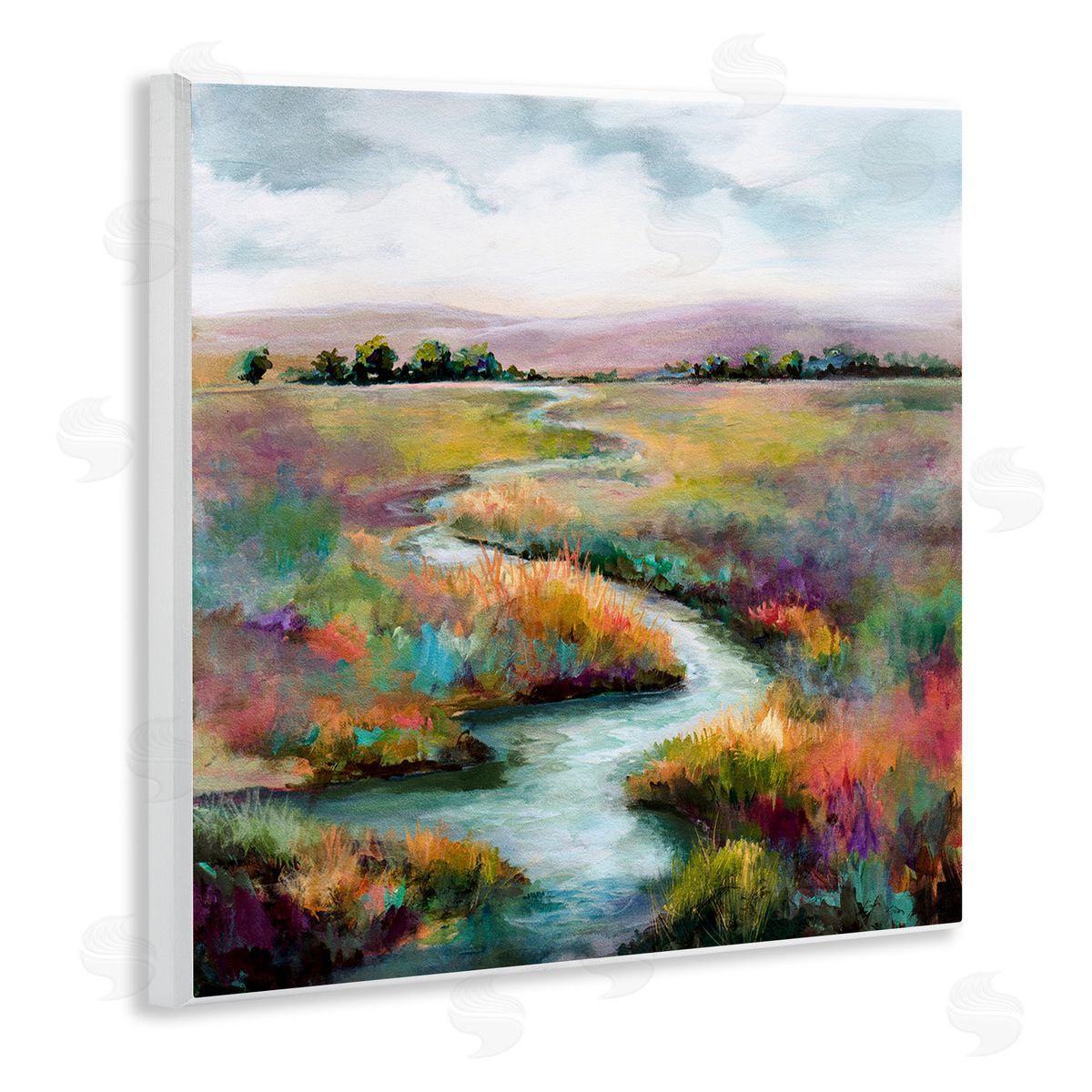 Karen Hale Vivid River Flowing Rural Vegetation Wooden Wall Plaque Art Print