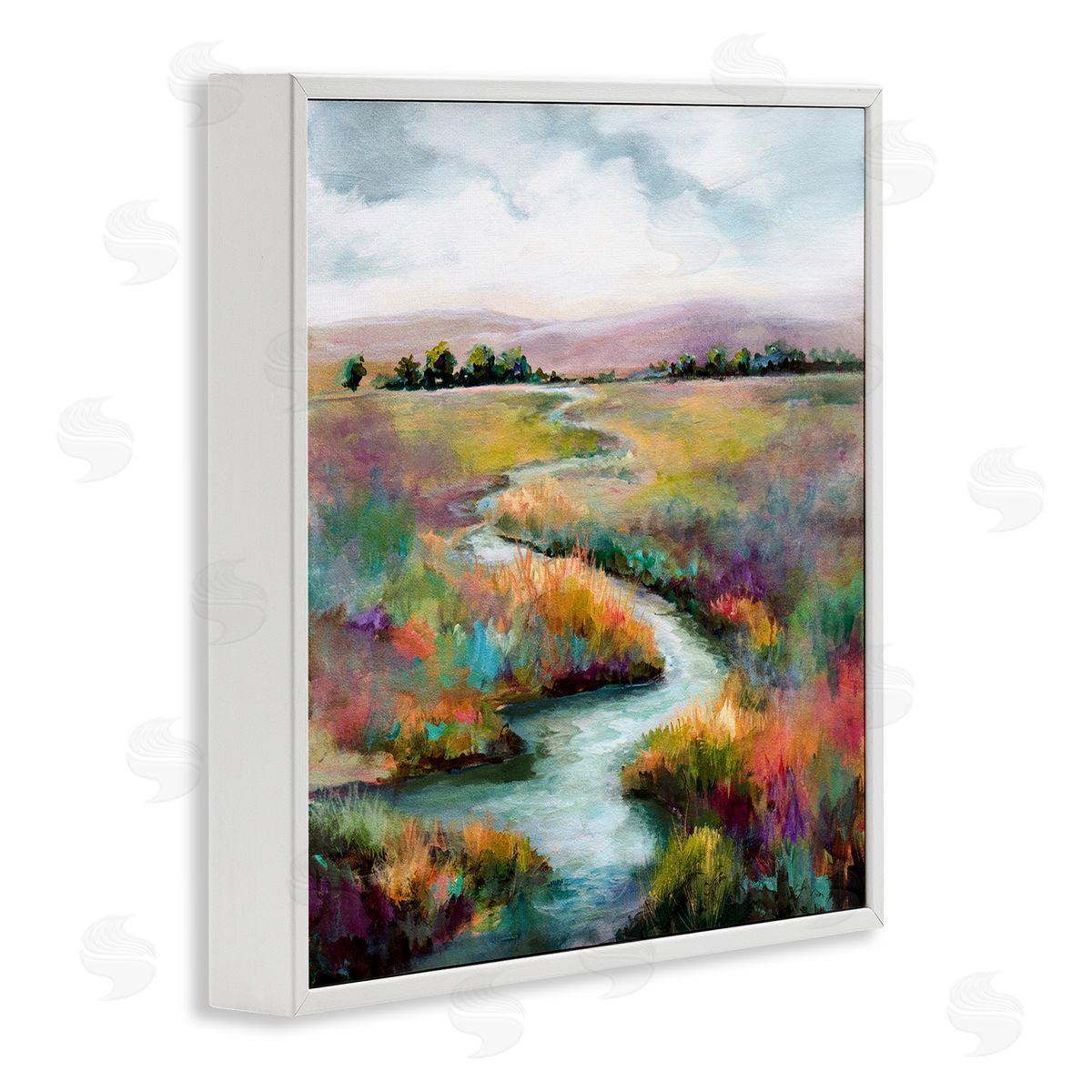 Karen Hale Vivid River Flowing Rural Vegetation White Framed Glicee Wall Art Print