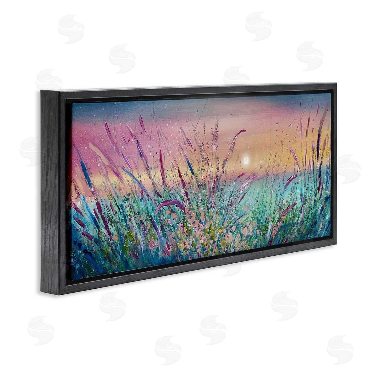 Pond Reeds Sprouting at Sunset Black Floating Frame Canvas Wall Art, Home Decor by Jennifer Taylor Art