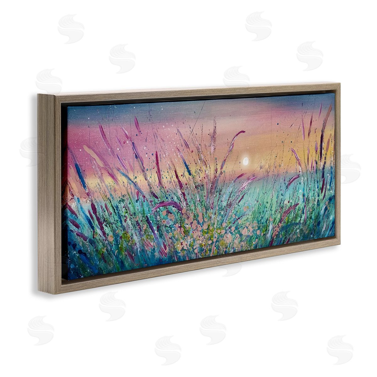 Pond Reeds Sprouting at Sunset Brown Floating Frame Canvas Wall Art, Home Decor by Jennifer Taylor Art