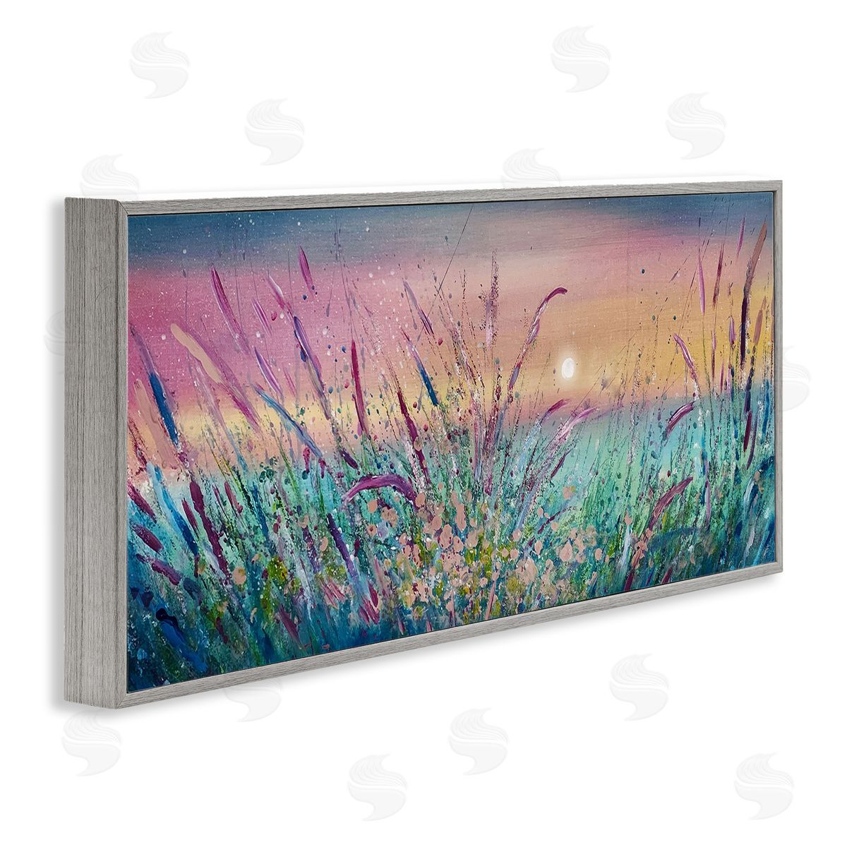 Pond Reeds Sprouting at Sunset Grey Frame Print Wall Art, Home Decor by Jennifer Taylor Art