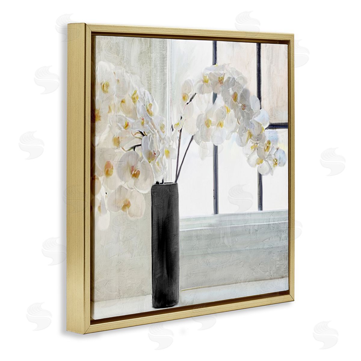 Kim Allen Sunlit White Orchids Arrangement Gold Floating Frame Canvas Wall Art Print