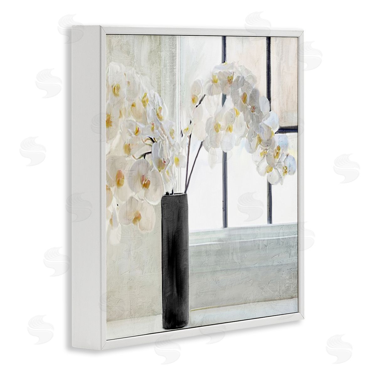 Kim Allen Sunlit White Orchids Arrangement White Framed Glicee Wall Art Print