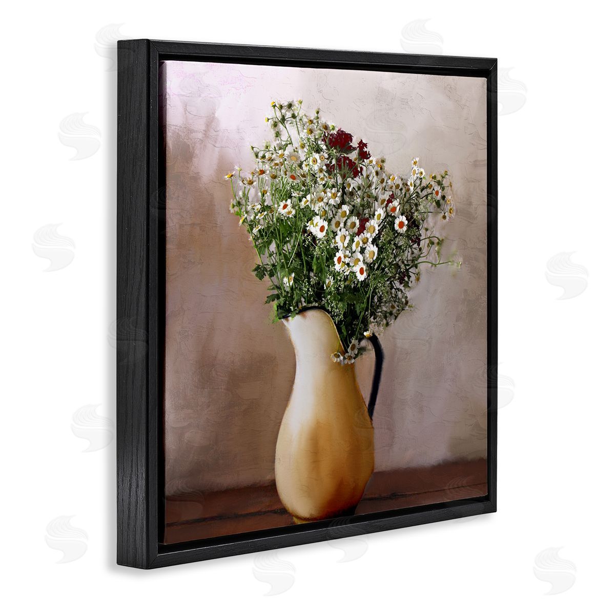 Kim Allen Mixed Daisy Bouquet Still Life Black Floating Frame Canvas Wall Art Print