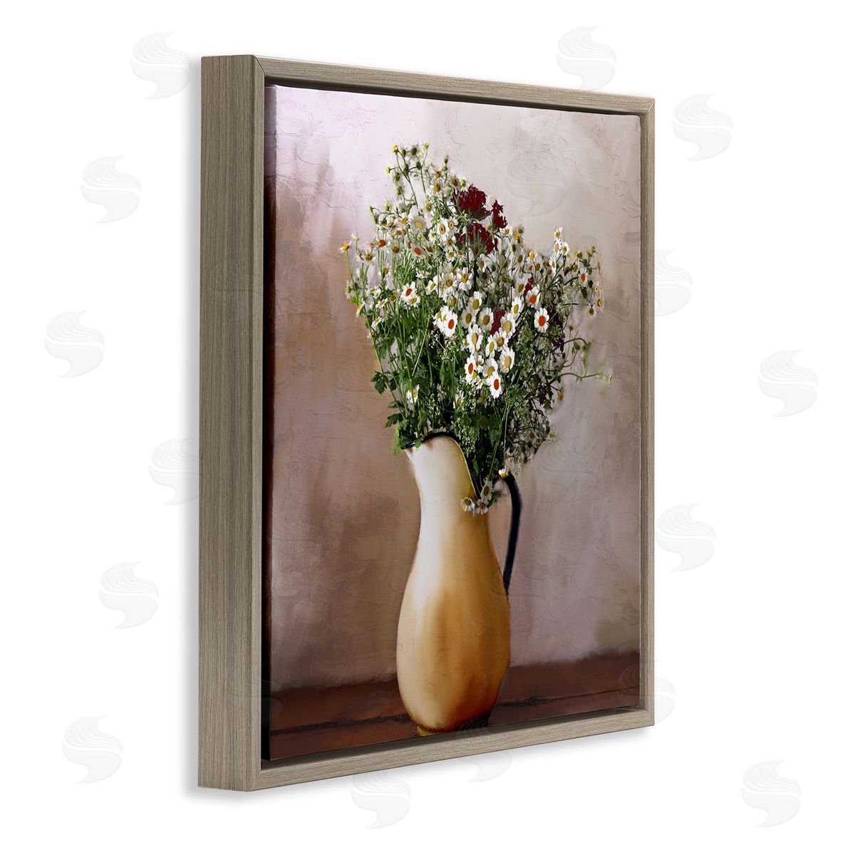 Kim Allen Mixed Daisy Bouquet Still Life Brown Floating Frame Canvas Wall Art Print