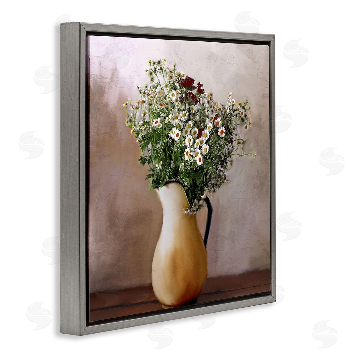 Kim Allen Mixed Daisy Bouquet Still Life Gray Floating Frame Canvas Wall Art Print