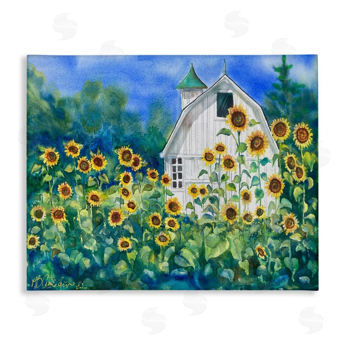 Tall Sunflowers & Country Barn Canvas Wall Art, Home Decor by MB Cunningham