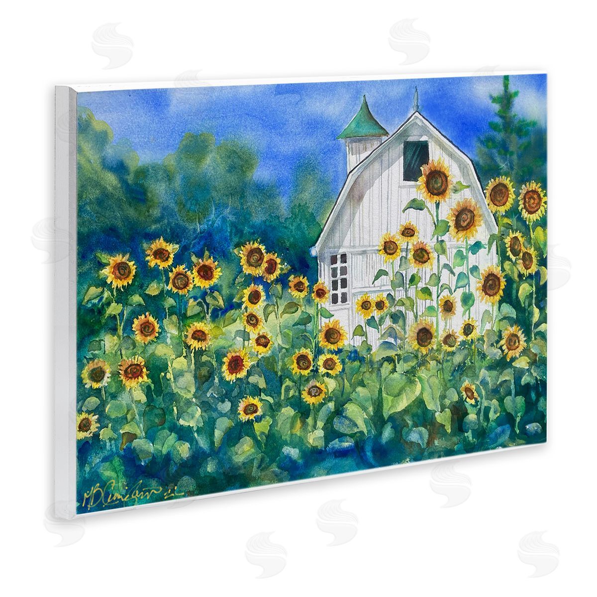 Tall Sunflowers & Country Barn Wood Plaque Wall Art, Home Decor by MB Cunningham