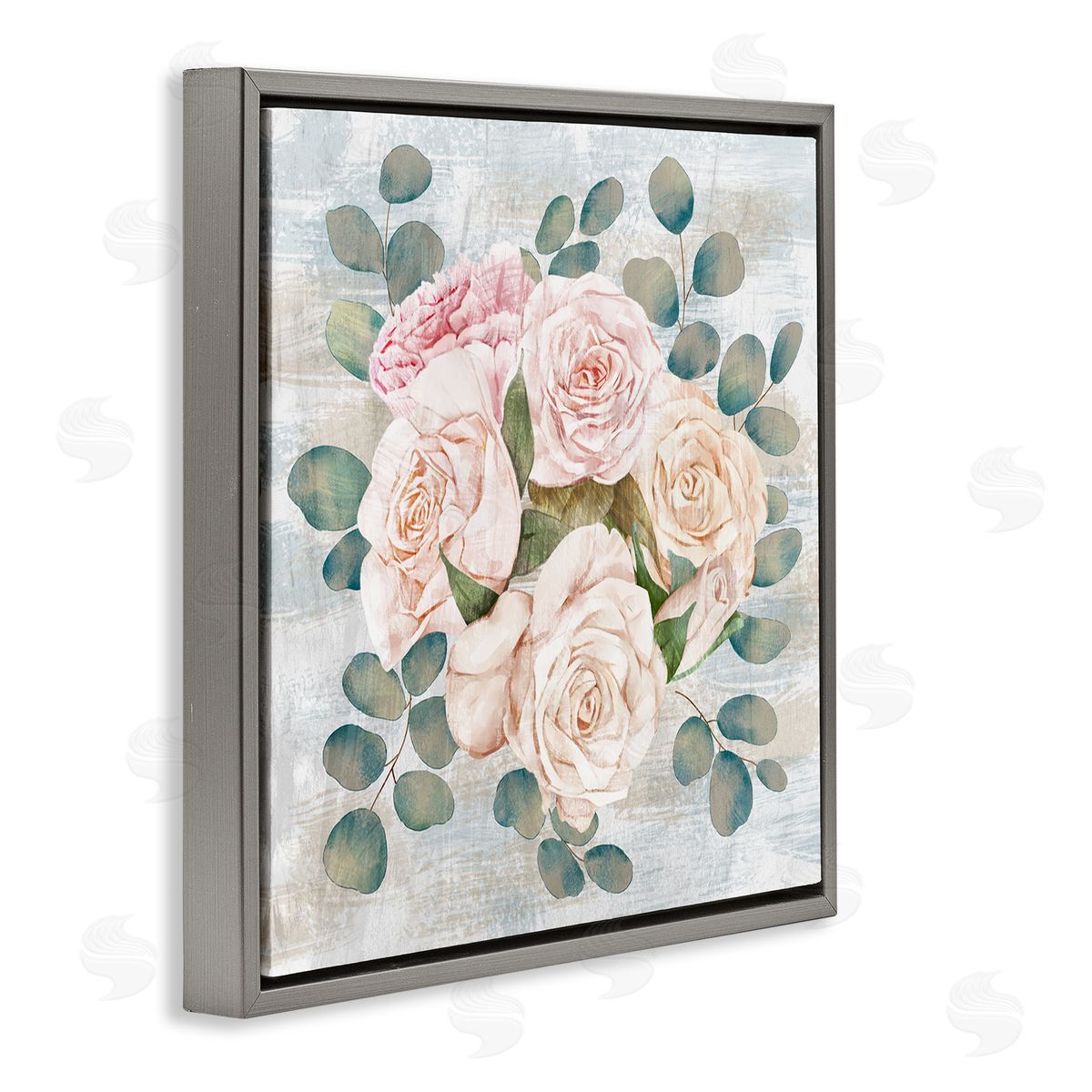 Ziwei Li Rustic Country Roses Arrangement Gray Floating Frame Canvas Wall Art Print