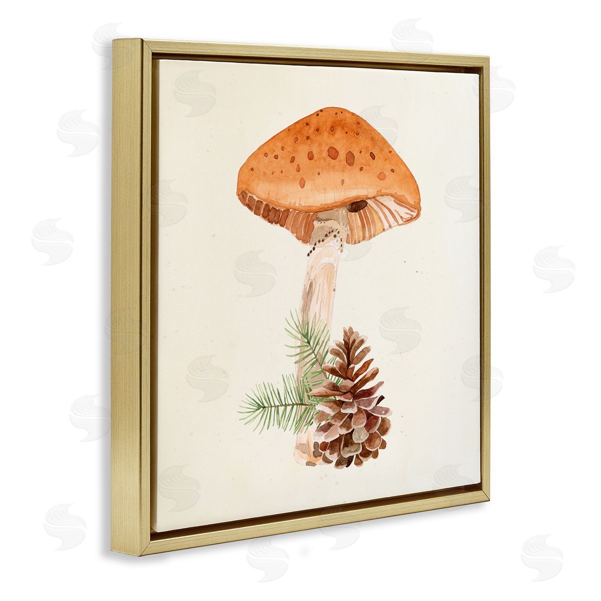Lucca Sheppard Mushroom Pinecone Botanicals Gold Floating Frame Canvas Wall Art Print