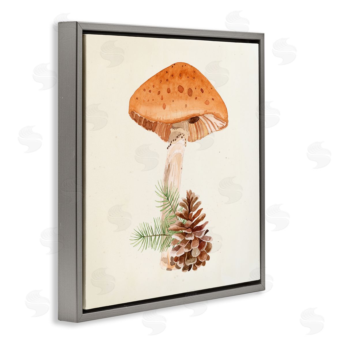 Lucca Sheppard Mushroom Pinecone Botanicals Gray Floating Frame Canvas Wall Art Print