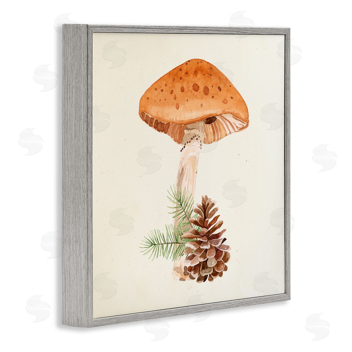 Lucca Sheppard Mushroom Pinecone Botanicals Gray Framed Glicee Wall Art Print