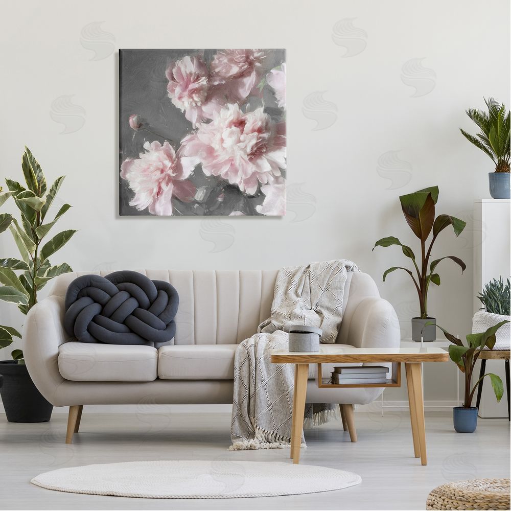 Shawna Sullivan Pink Carnation Buds Blooming Canvas Wall Art in Room
