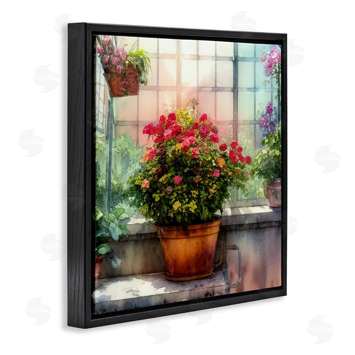 Alpenglow Workshop Vivid Flower Blooms Greenhouse Black Floating Frame Canvas Wall Art Print