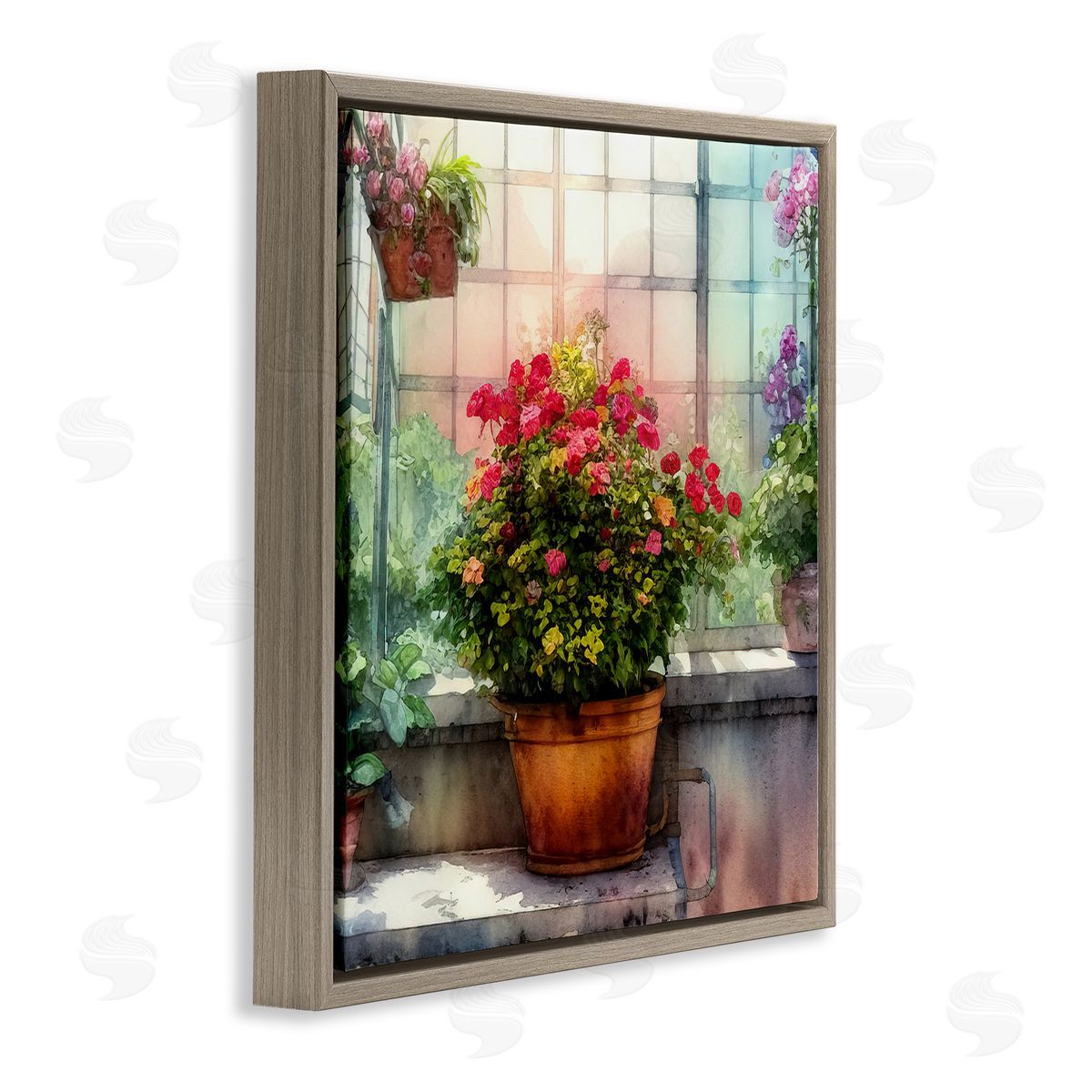 Alpenglow Workshop Vivid Flower Blooms Greenhouse Brown Floating Frame Canvas Wall Art Print