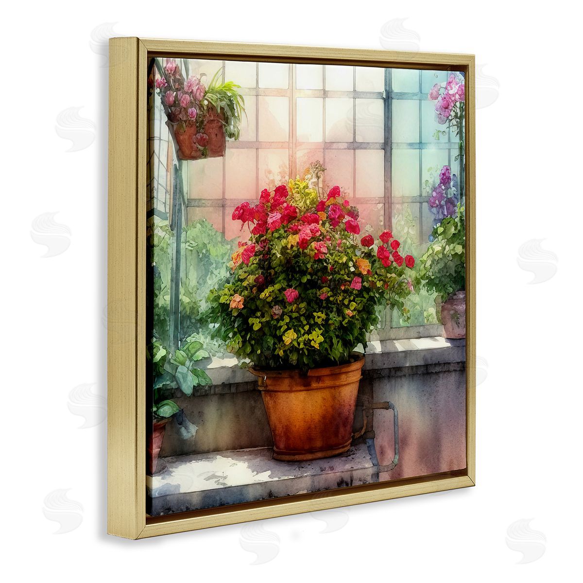 Alpenglow Workshop Vivid Flower Blooms Greenhouse Gold Floating Frame Canvas Wall Art Print