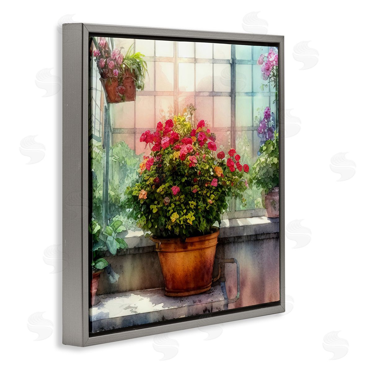 Alpenglow Workshop Vivid Flower Blooms Greenhouse Gray Floating Frame Canvas Wall Art Print