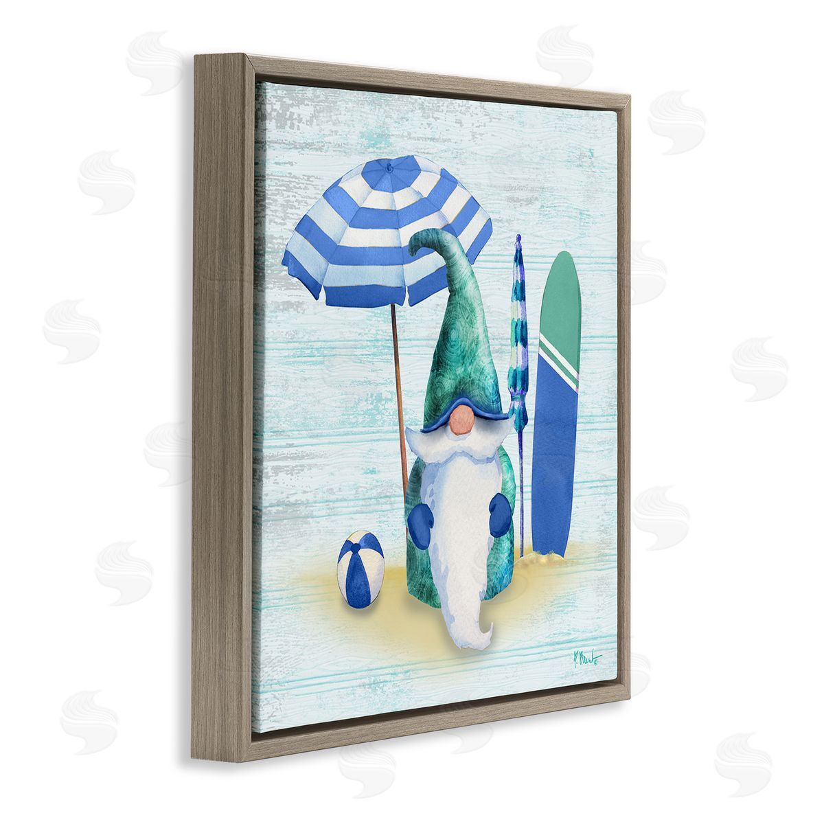Paul Brent Coastal Seaside Garden Gnome Brown Floating Frame Canvas Wall Art Print